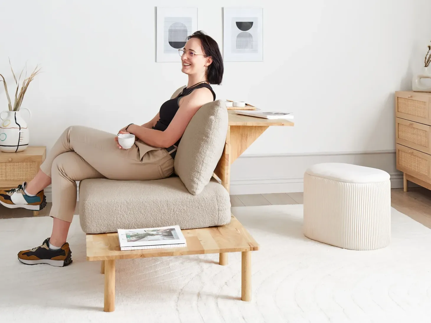 Sofa 2 personers SALO Boucle Beige med sofabord