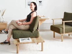 Sofa 2 personers SALO Boucle Mørkegrøn med sofabord