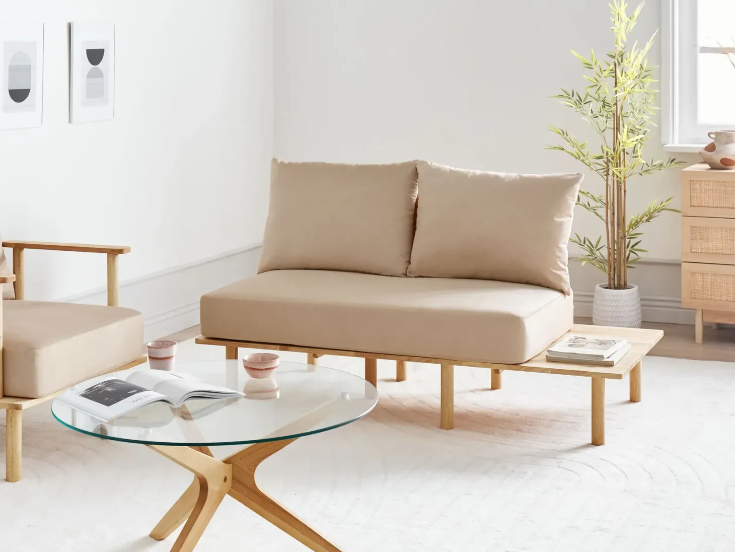 Sofa 2 personers SALO Sand Beige med sofabord