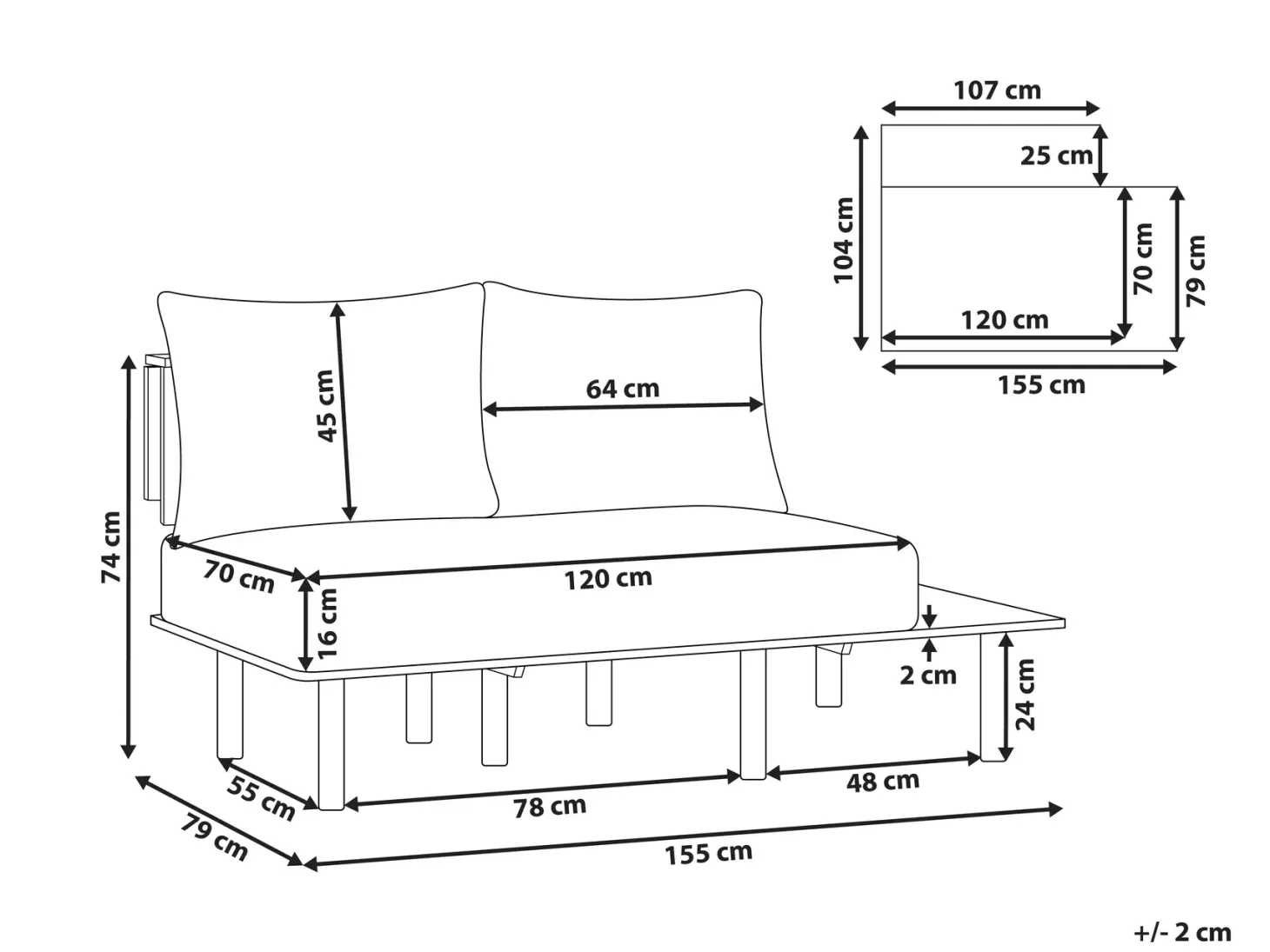 Sofa 2 personers SALO Sand Beige med sofabord