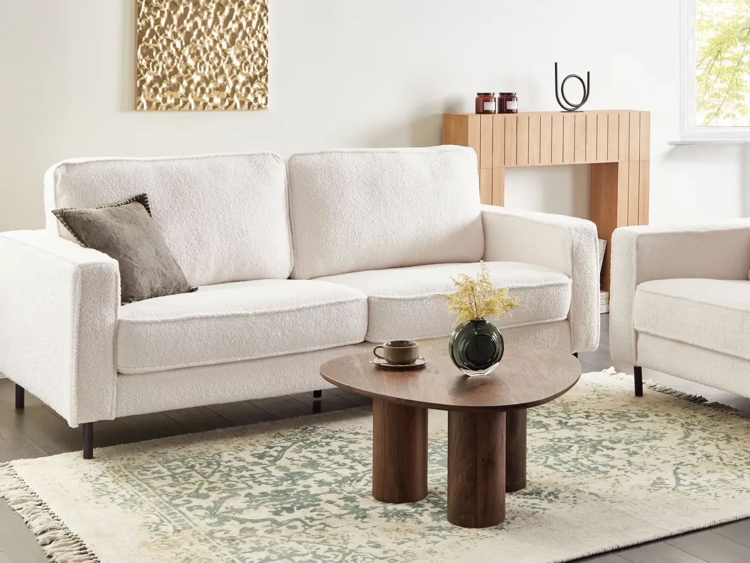 Sofa 3 personers SAVALEN Boucle Hvid