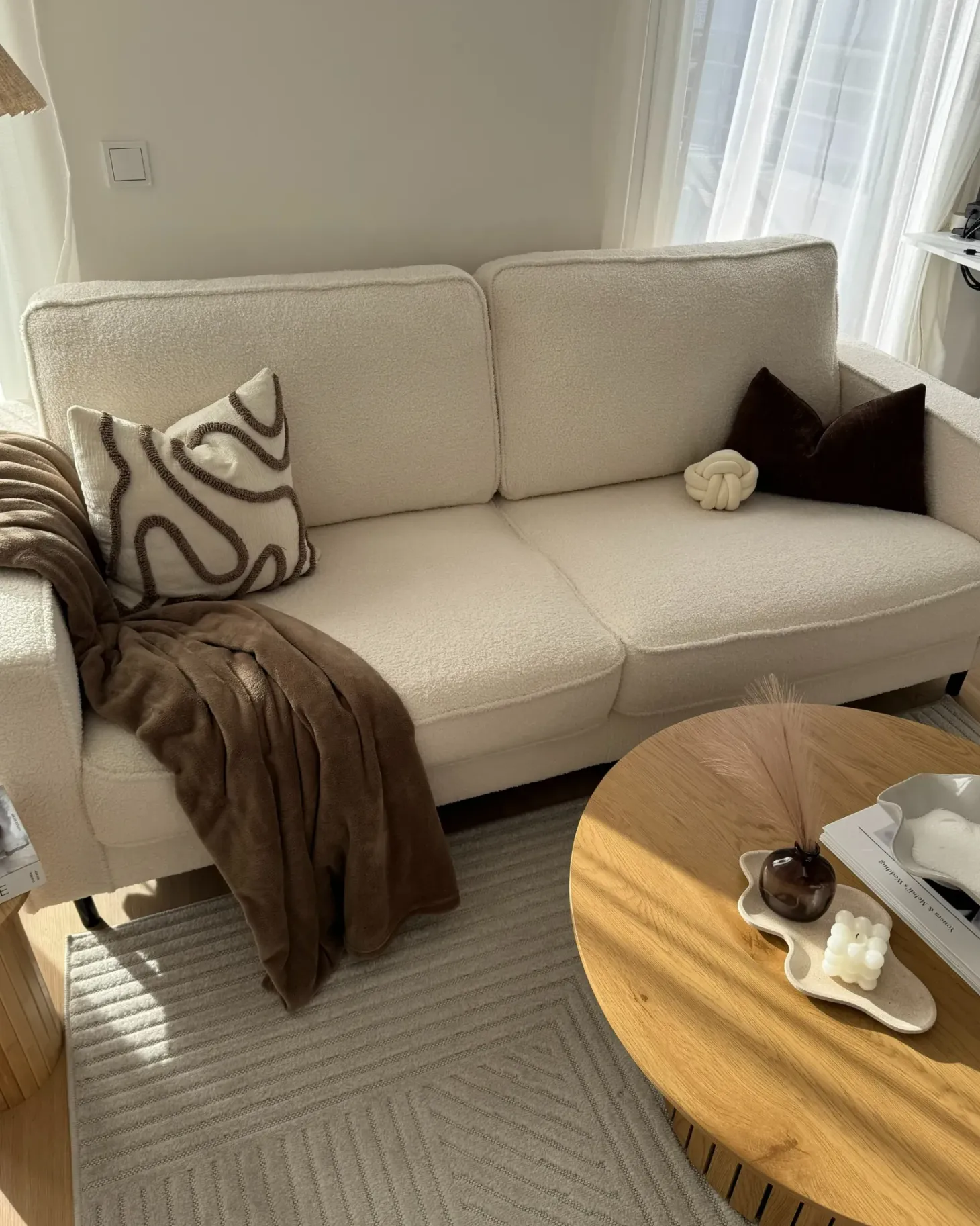 Sofa 3 personers SAVALEN Boucle Hvid