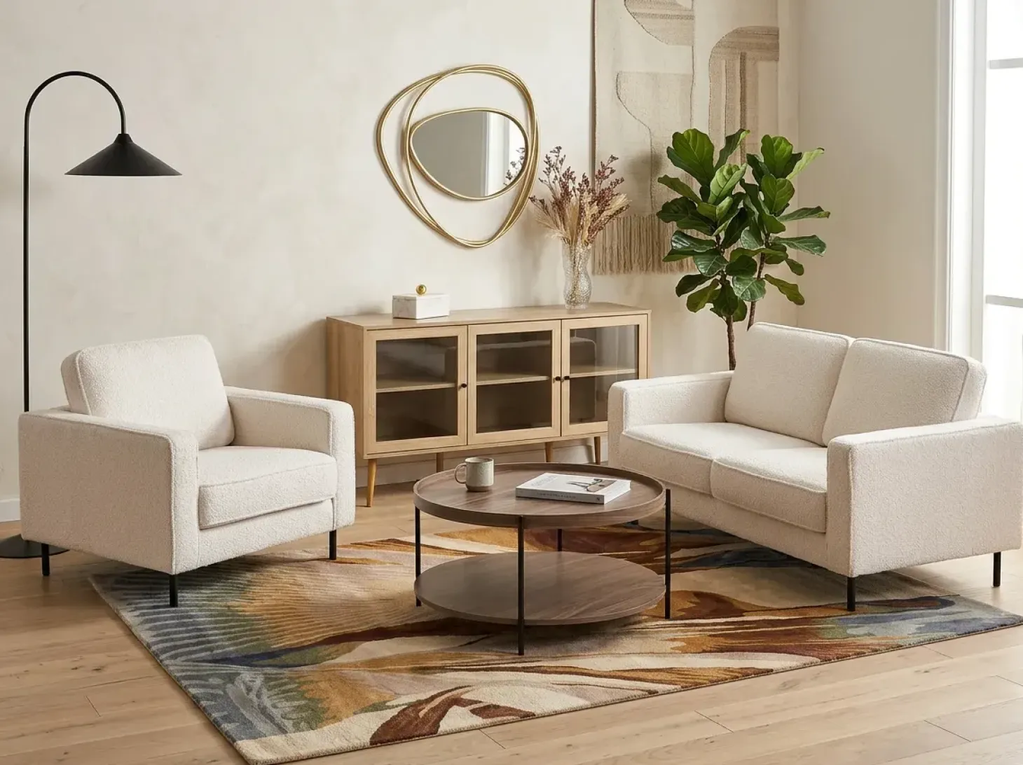 Sofa 3 personers SAVALEN Boucle Hvid