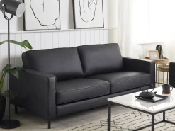 Sofa 3 personers SAVALEN Ægte læder Sort