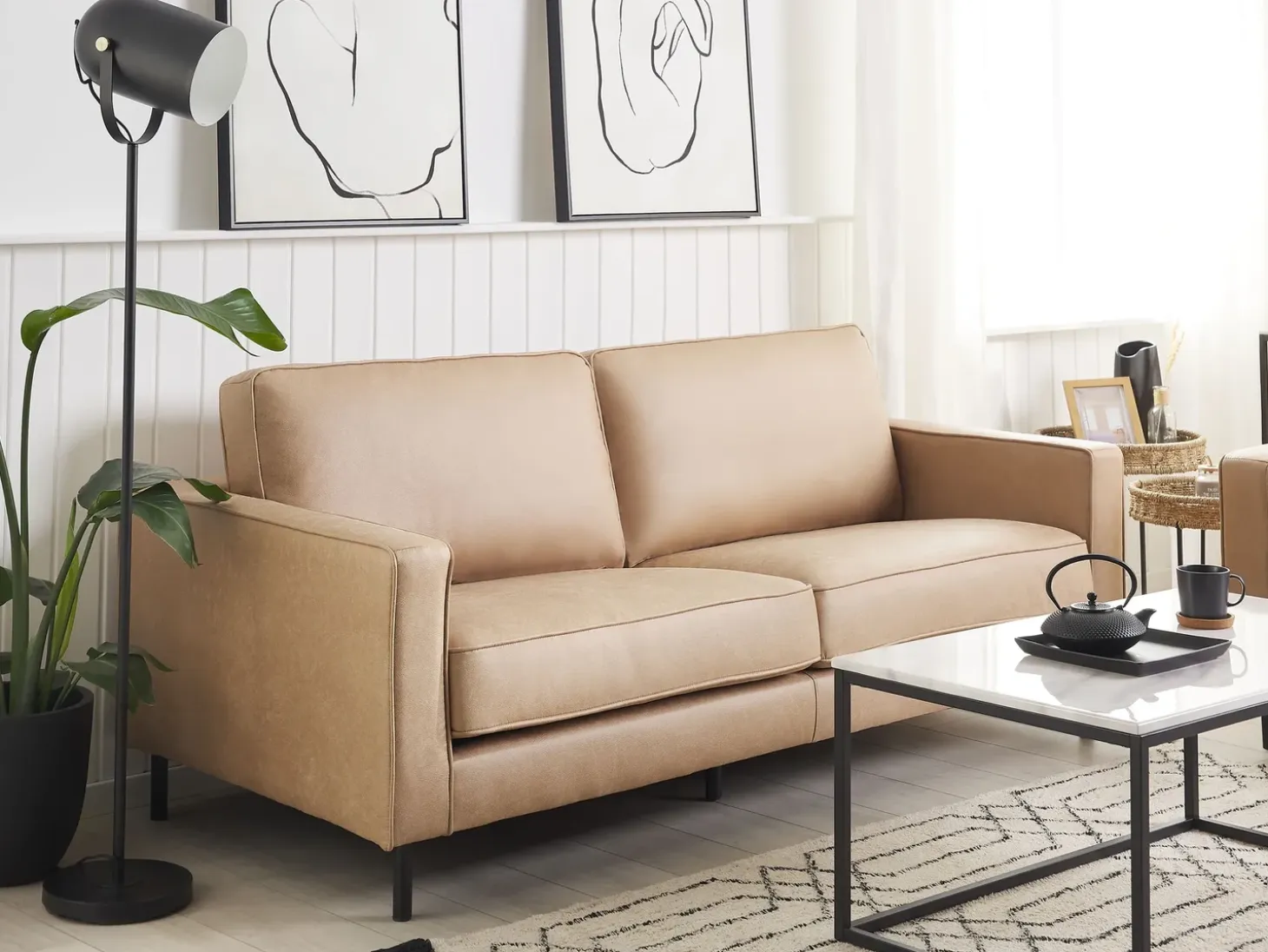 Sofa 3 personers SAVALEN Kunstlæder Beige