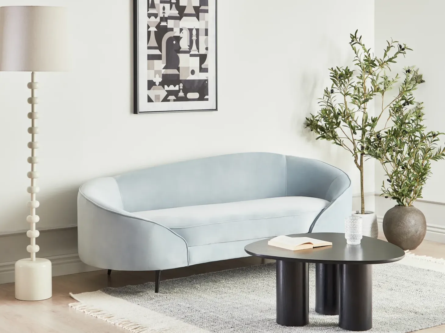 Sofa 2 personers SAVAR Velour Himmelblå