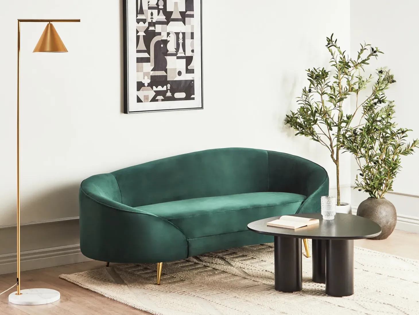 Sofa 2 personers SAVAR Velour Smaragdgrøn