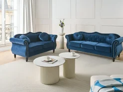 Sofa 3 personers SKIEN Velour Navy Blå