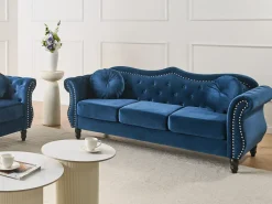 Sofa 3 personers SKIEN Velour Navy Blå