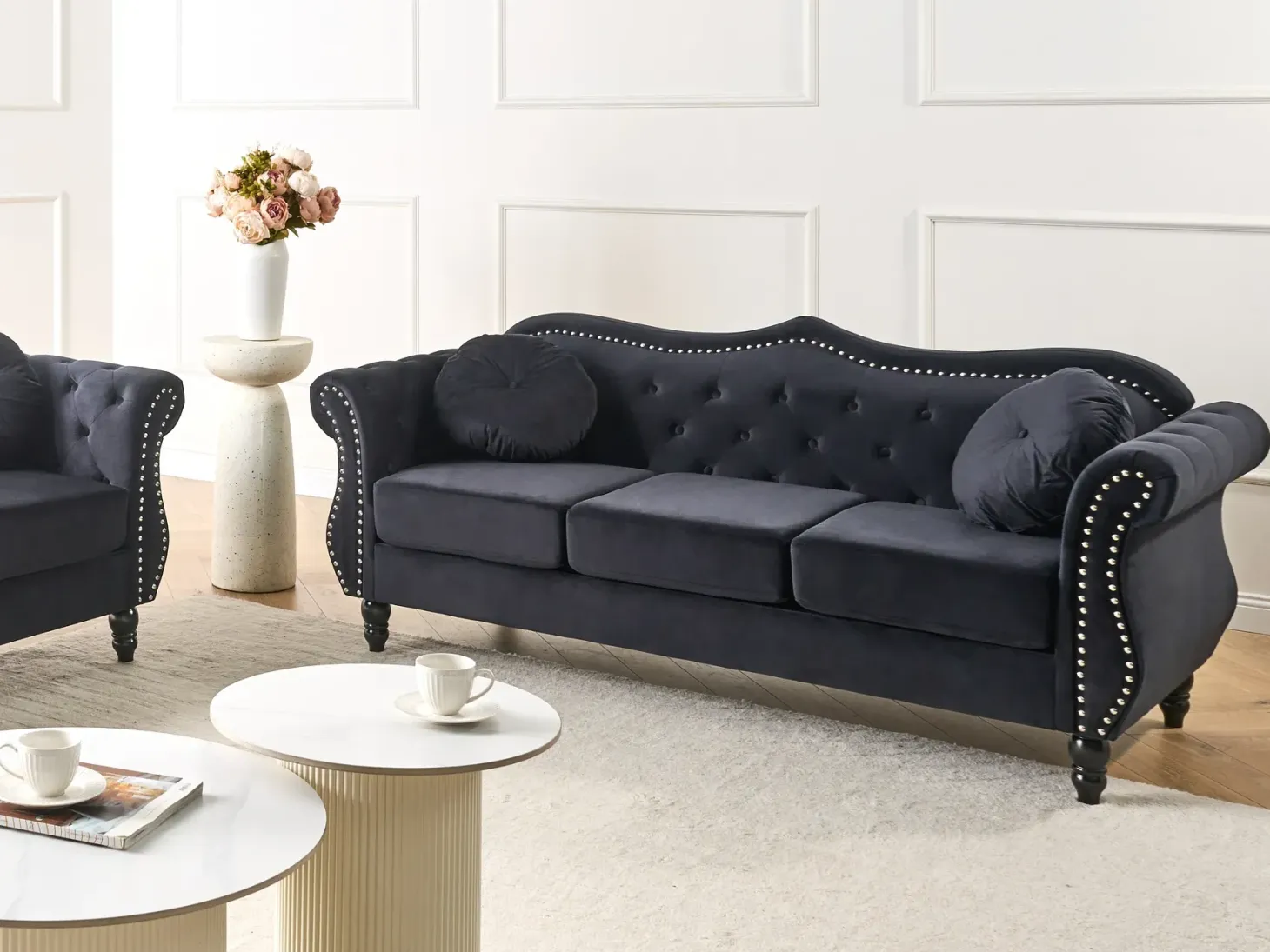 Sofa 3 personers SKIEN Velour Sort