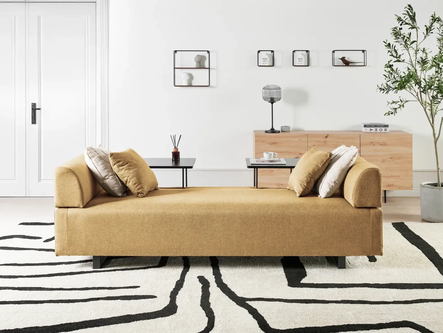 Sofa 3 personers SOKNA Sennepsgul med sofabord