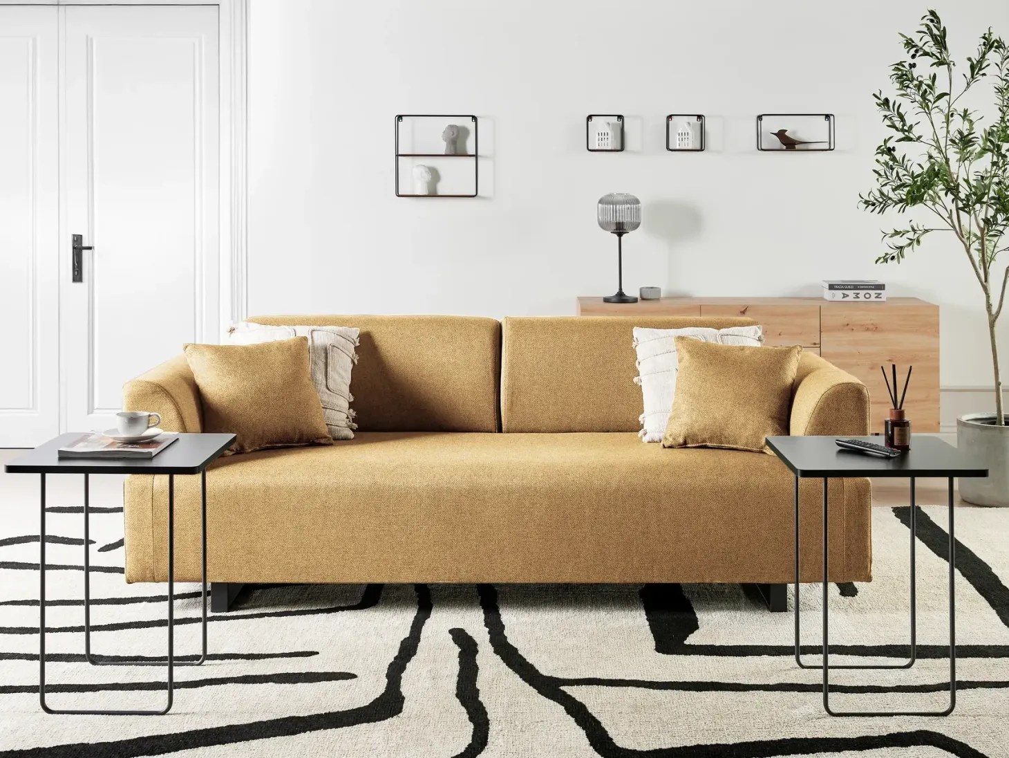 Sofa 3 personers SOKNA Sennepsgul med sofabord