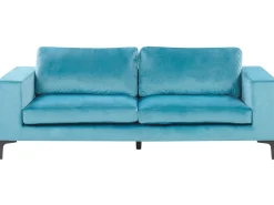 Sofa 3 personers VADSTENA Velour Himmelblå