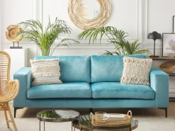 Sofa 3 personers VADSTENA Velour Himmelblå