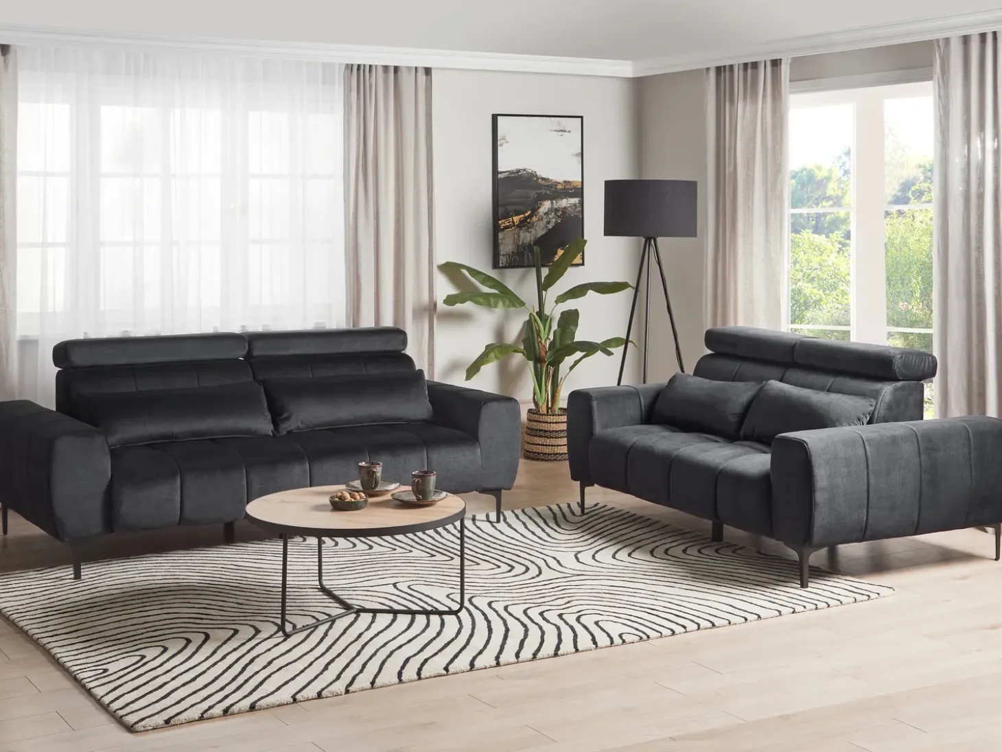 Sofa 2 personers VEGAMO Velour Sort