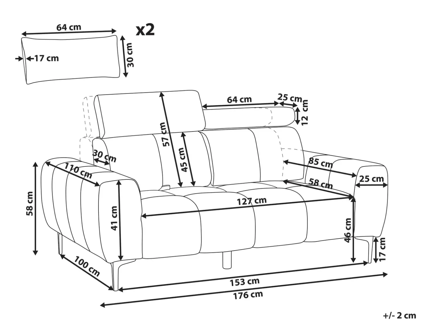Sofa 2 personers VEGAMO Velour Sort