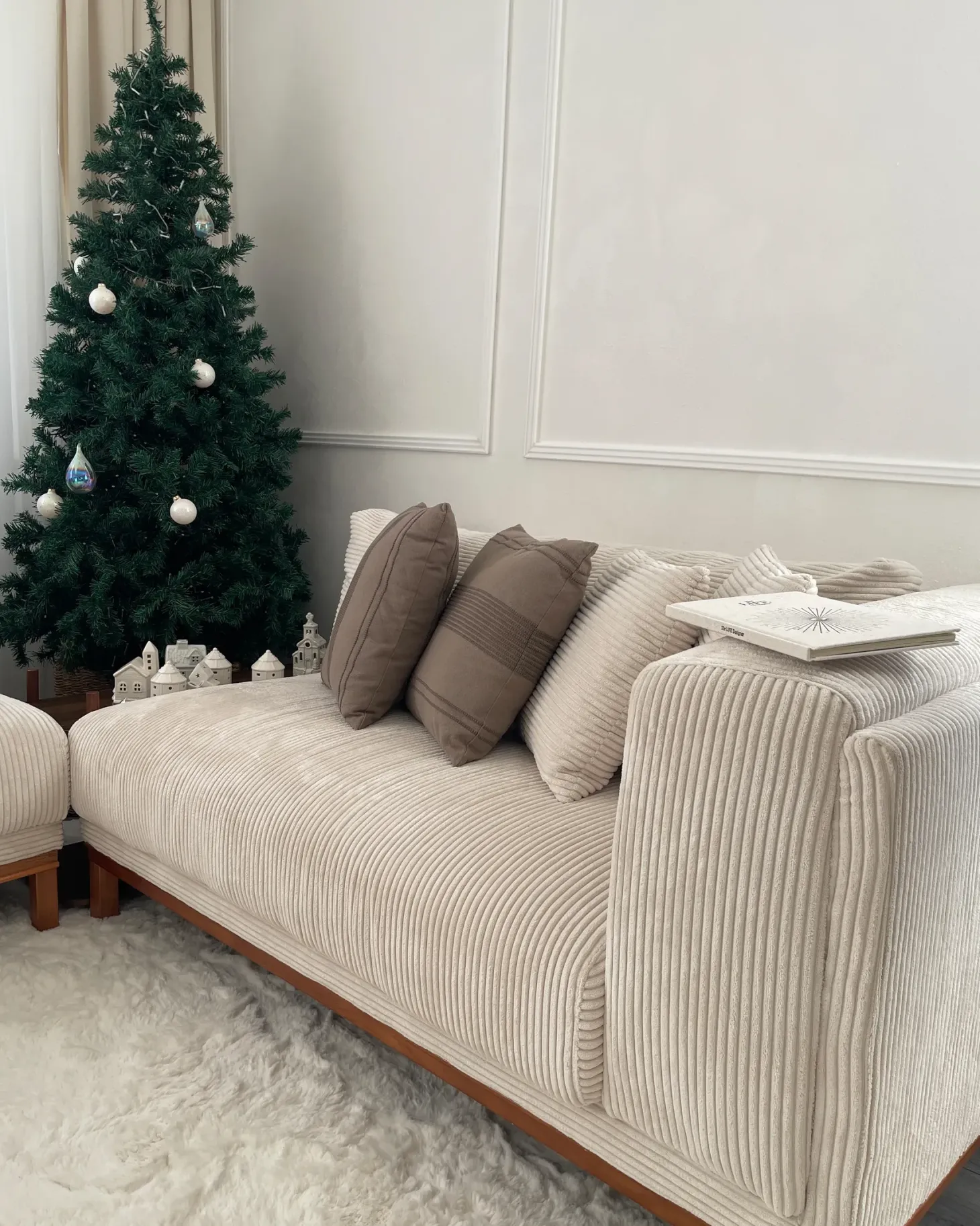 Sofa 4 personers VENG Fløjl Lys Beige