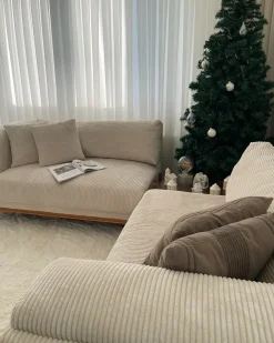 Sofa 4 personers VENG Fløjl Lys Beige