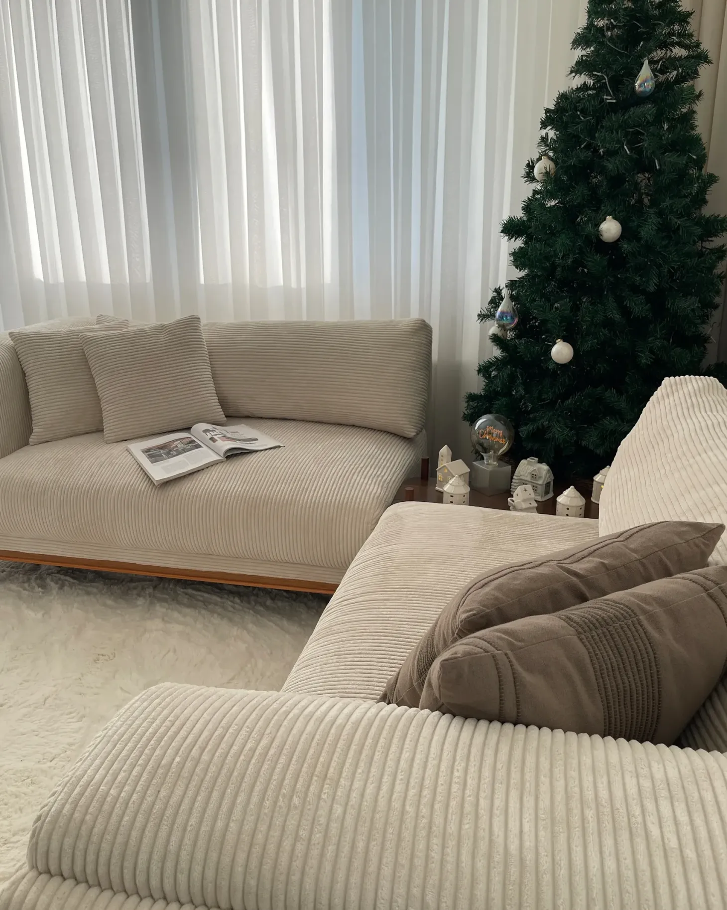 Sofa 4 personers VENG Fløjl Lys Beige