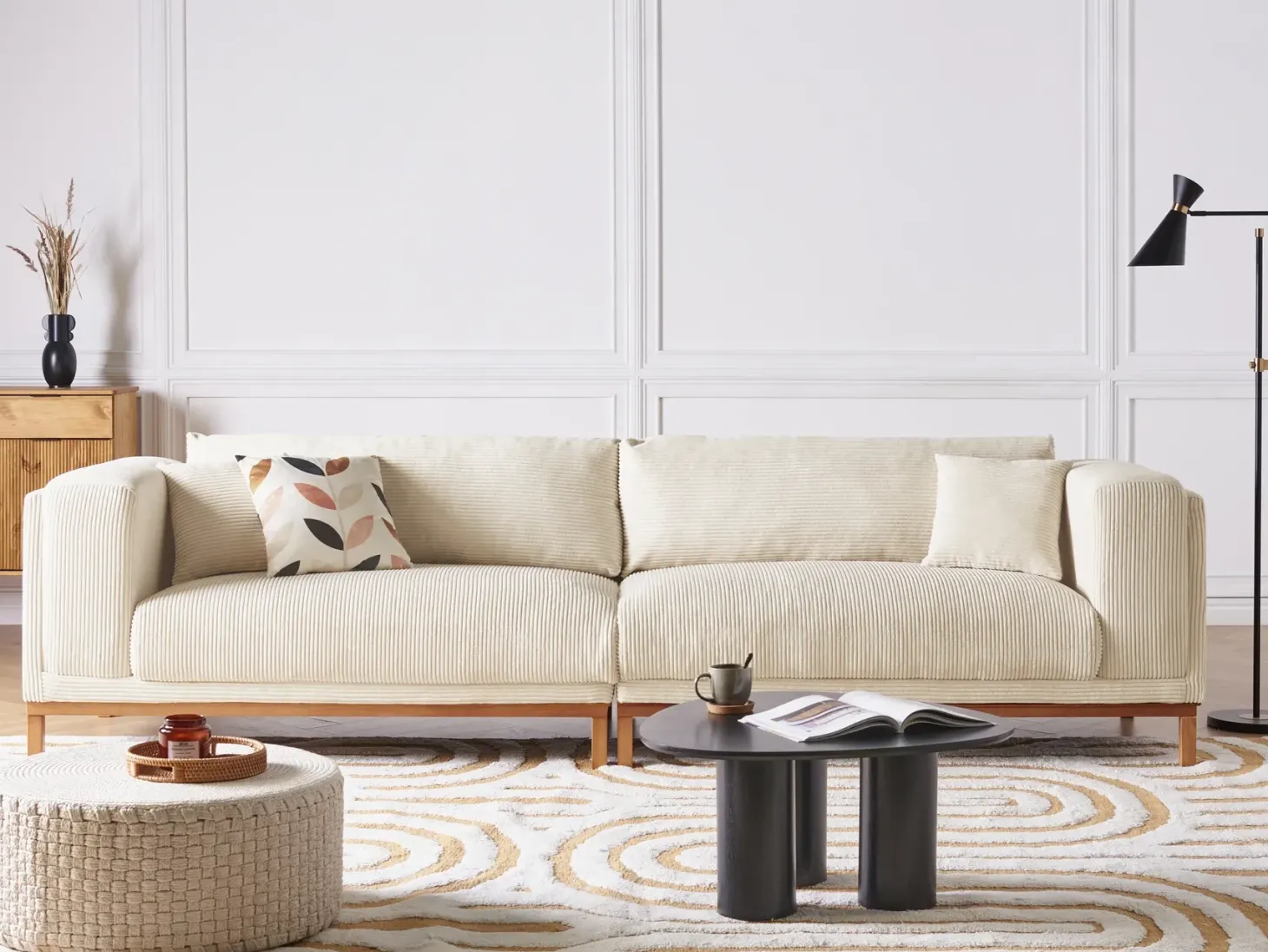 Sofa 4 personers VENG Fløjl Lys Beige