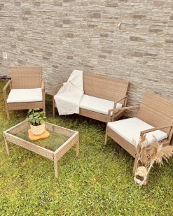 Sofasæt med bord MARSALA PE-rattan Lysebrun