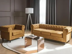 Sofasæt 4 personers CHESTERFIELD Velour Guld