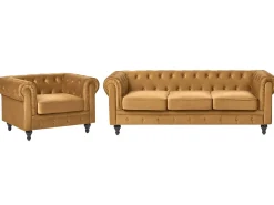 Sofasæt 4 personers CHESTERFIELD Velour Guld