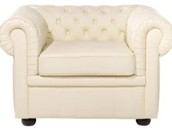 Sofasæt 4 personers CHESTERFIELD Ægte læder Lys Beige