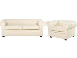 Sofasæt 4 personers CHESTERFIELD Ægte læder Lys Beige