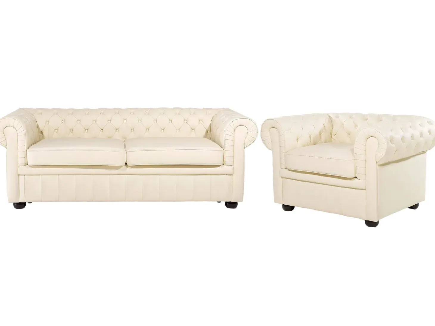 Sofasæt 4 personers CHESTERFIELD Ægte læder Lys Beige