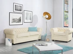 Sofasæt 4 personers CHESTERFIELD Ægte læder Lys Beige