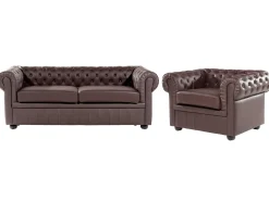 Sofasæt 4 personers CHESTERFIELD Ægte læder Brun