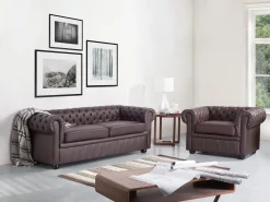 Sofasæt 4 personers CHESTERFIELD Ægte læder Brun