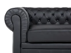 Sofasæt 4 personers CHESTERFIELD Ægte læder Sort