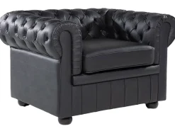 Sofasæt 4 personers CHESTERFIELD Ægte læder Sort