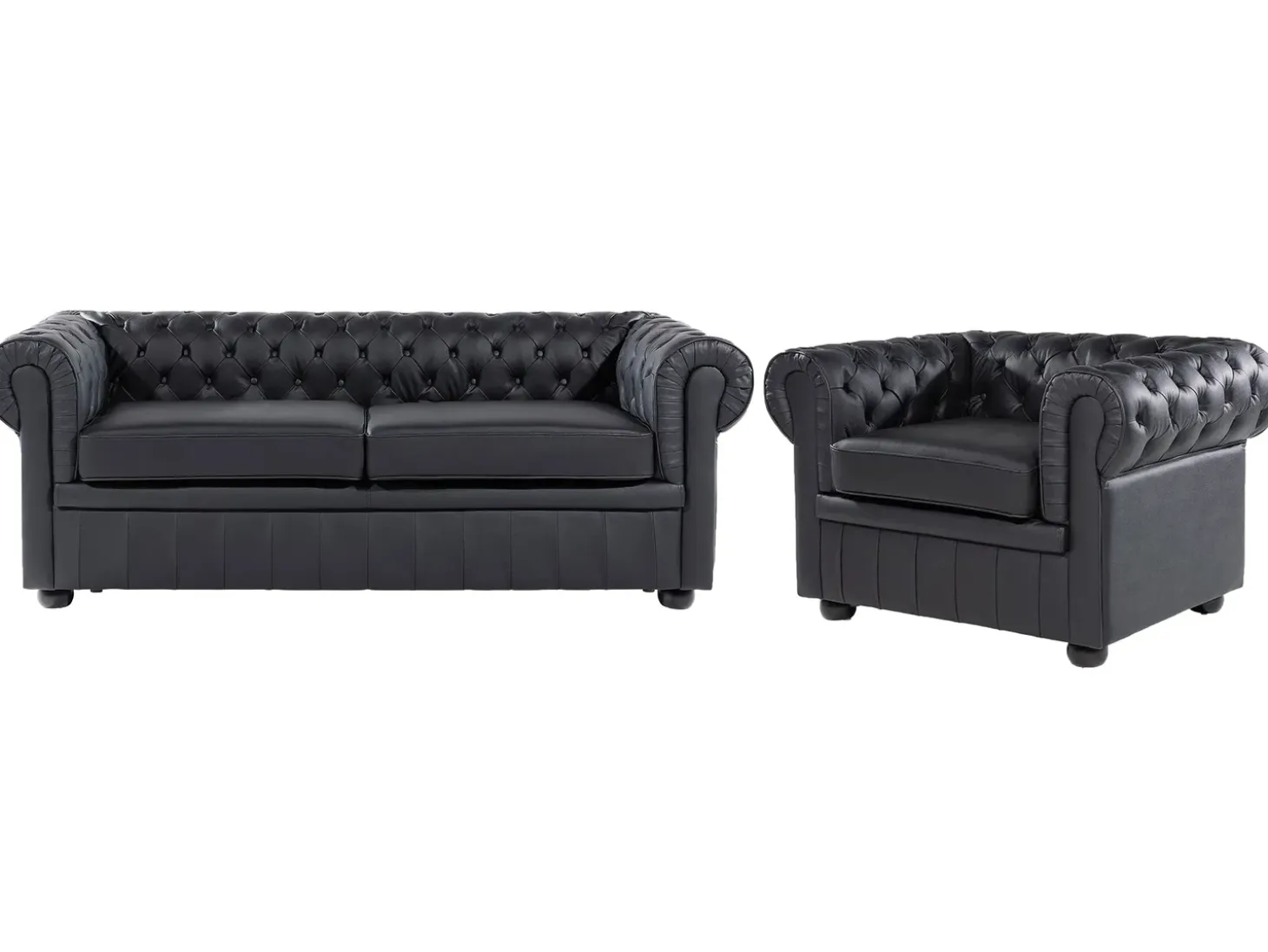 Sofasæt 4 personers CHESTERFIELD Ægte læder Sort