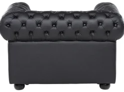 Sofasæt 4 personers CHESTERFIELD Ægte læder Sort