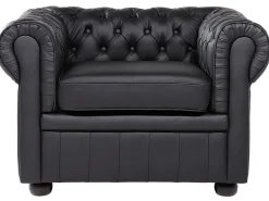 Sofasæt 4 personers CHESTERFIELD Ægte læder Sort