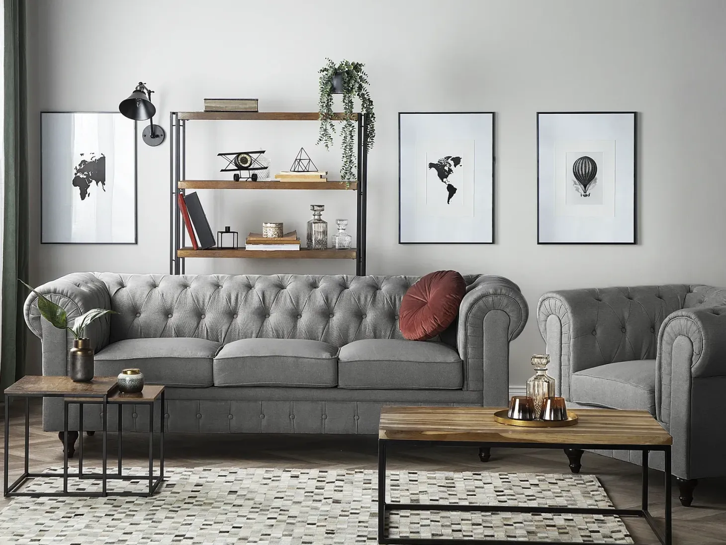 Sofasæt 4 personers CHESTERFIELD Lysegrå