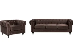 Sofasæt 4 personers CHESTERFIELD Velour Mørkebrun