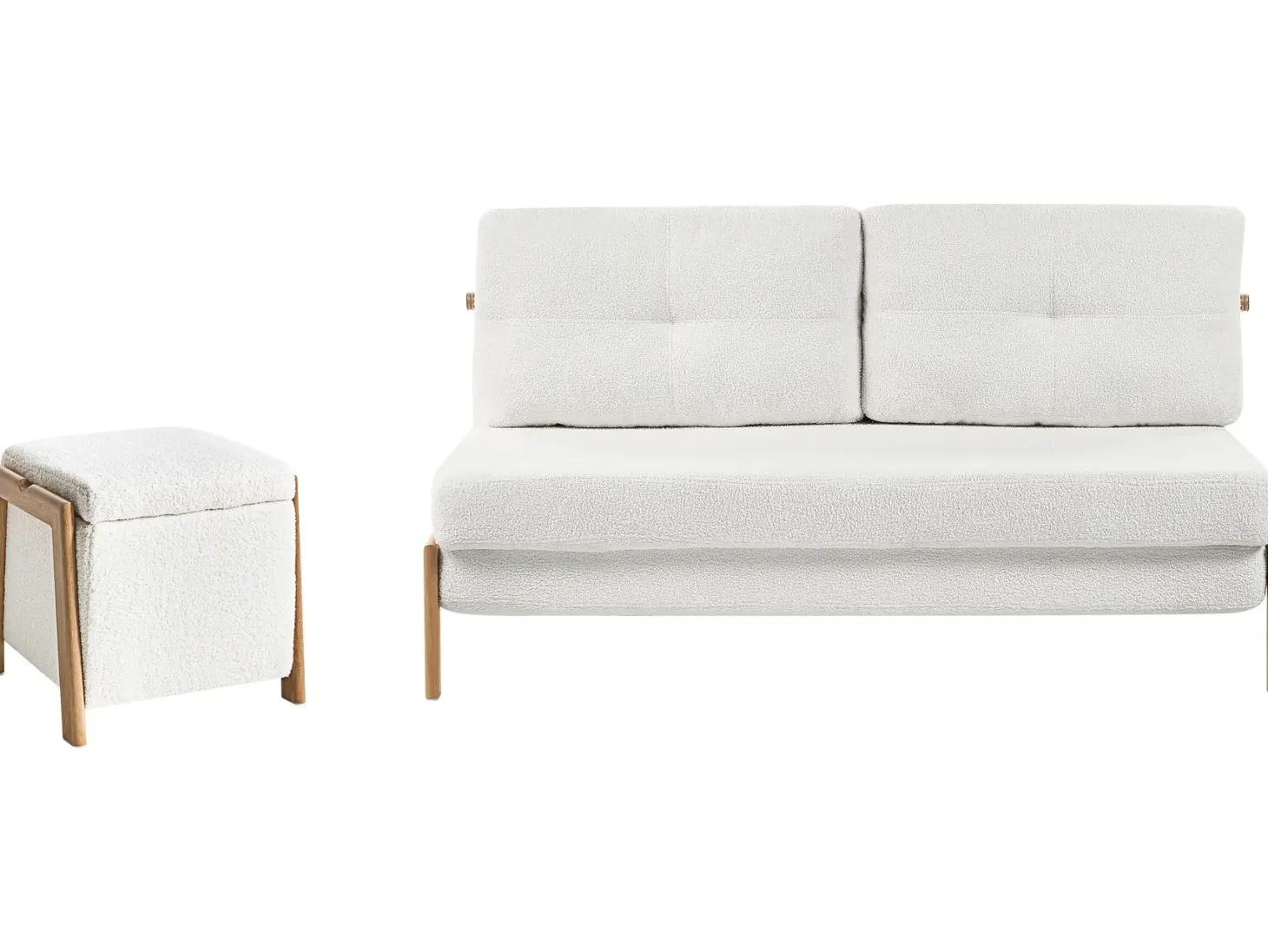 Sofasæt 3 personers EDLAND Boucle Hvid med puf