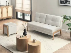 Sofasæt 3 personers EDLAND Boucle Hvid med puf