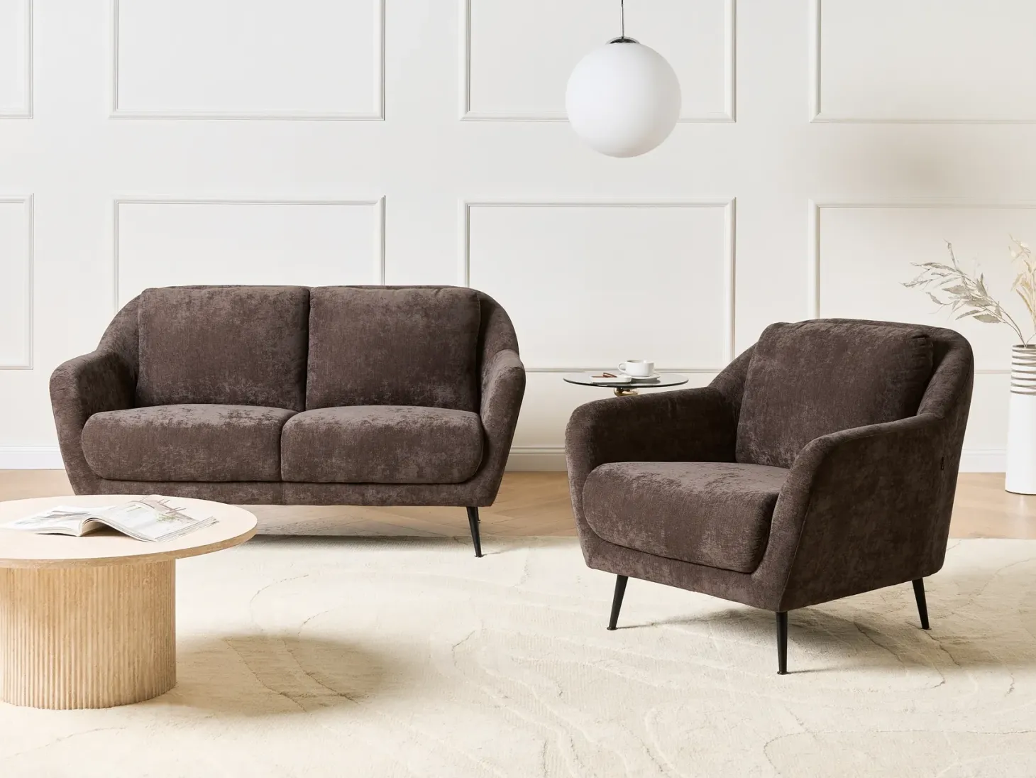 Sofasæt 3 personers EIBY Chenille Mørkebrun