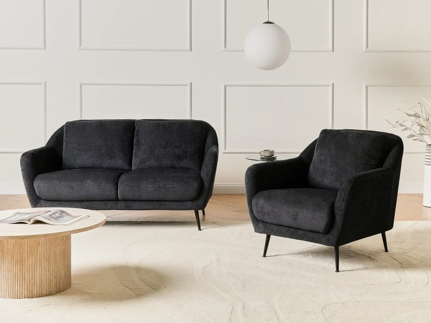 Sofasæt 3 personers EIBY Chenille Sort