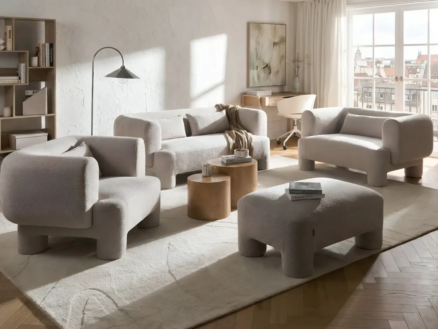 Sofasæt 6 personers HOGBO Beige med fodskammel