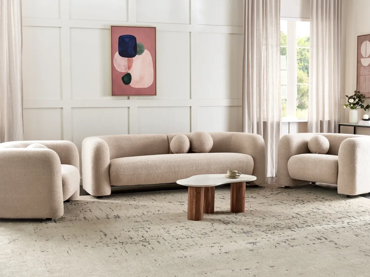Sofasæt 5 personers LEIREN Boucle Beige