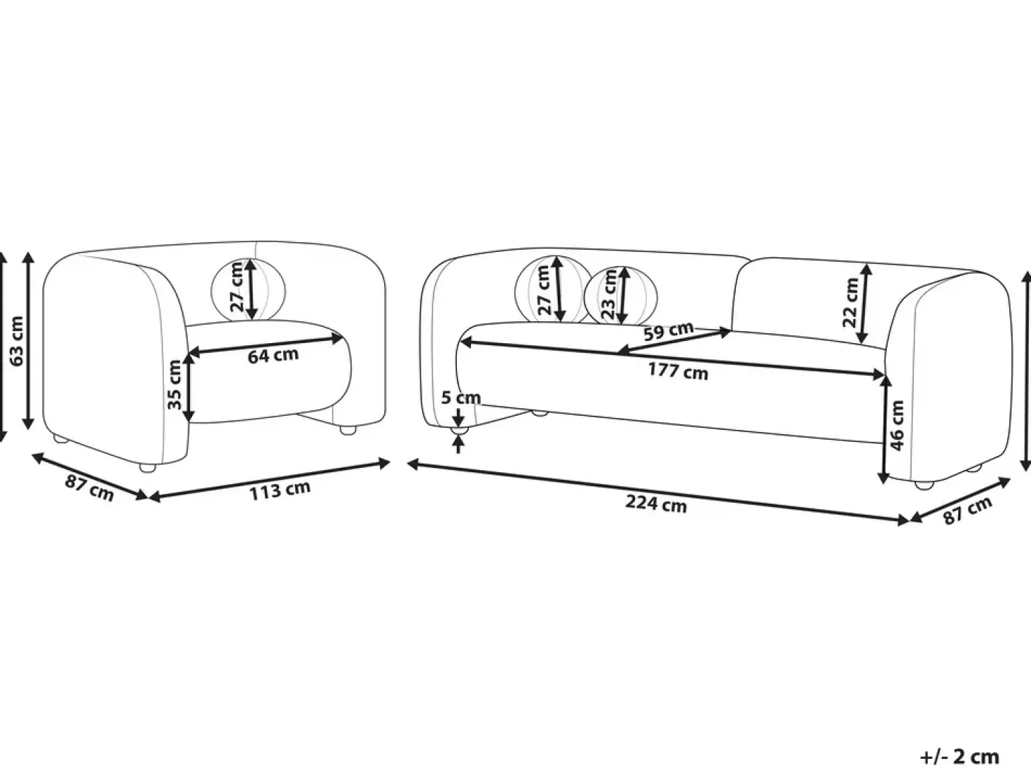 Sofasæt 4 personers LEIREN Chenille Sort