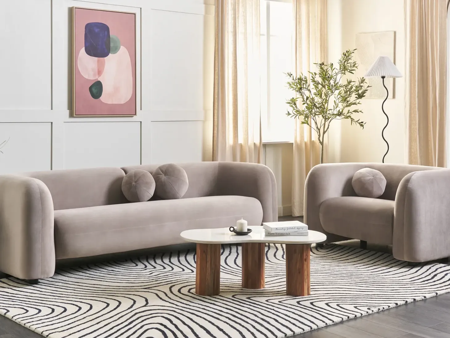 Sofasæt 4 personers LEIREN Velour Brungrå