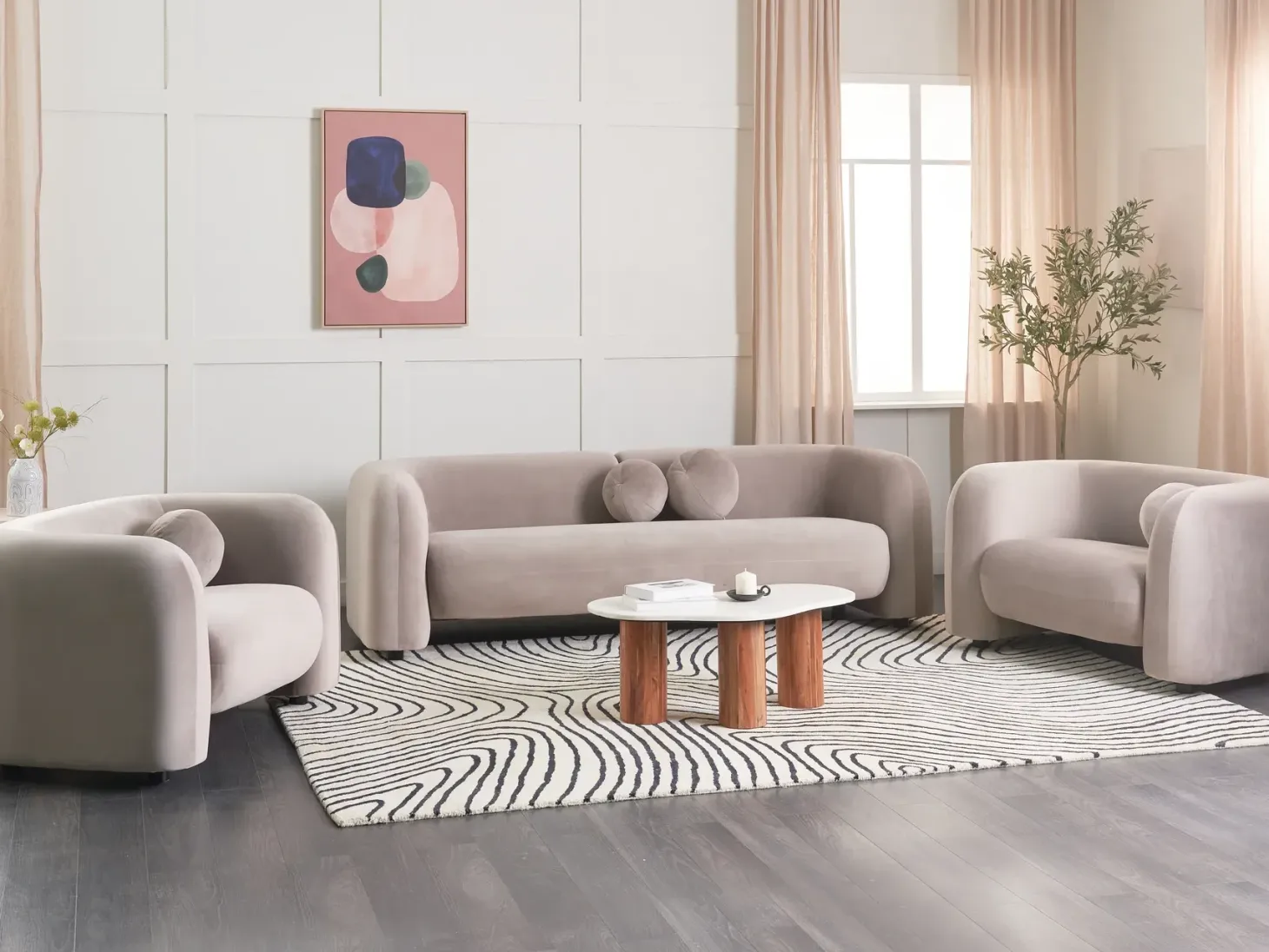Sofasæt 5 personers LEIREN Velour Brungrå