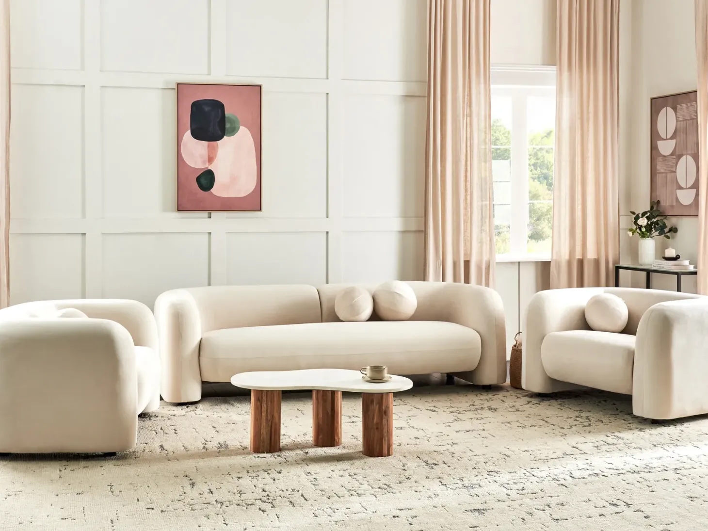 Sofasæt 5 personers LEIREN Velour Cremehvid